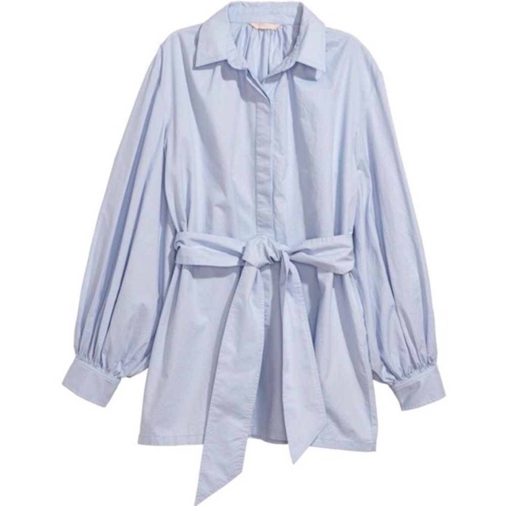 H&M Trend blue button down shirt with puff sleeves